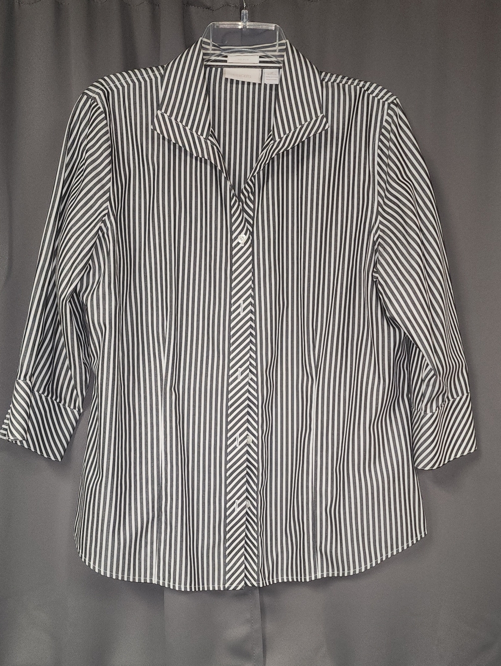 Chico's Dark Gray & White Striped Button-Down Shirt
